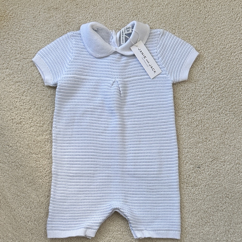 Janie and Jack White Knit Peter Pan Collar One-Piece